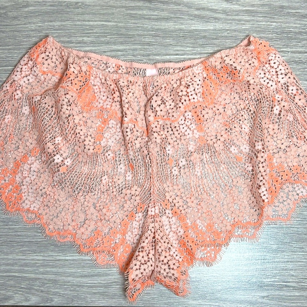Victoria’s Secret Pink Coral Crochet Floral Lace Lingerie Pajama Shorts Small